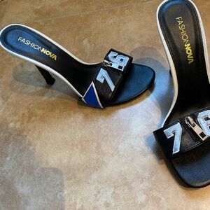 Fashion Nova Sporty Blue Colorblock Mule Heels 6.5